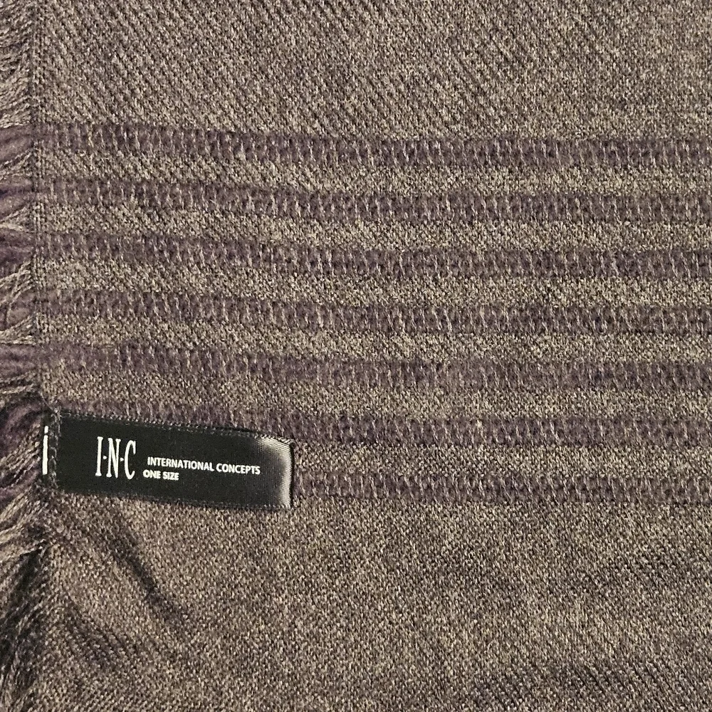 INC International Concepts Graphite Gray Brown Striped Rectangular Scarf 24 x 74
